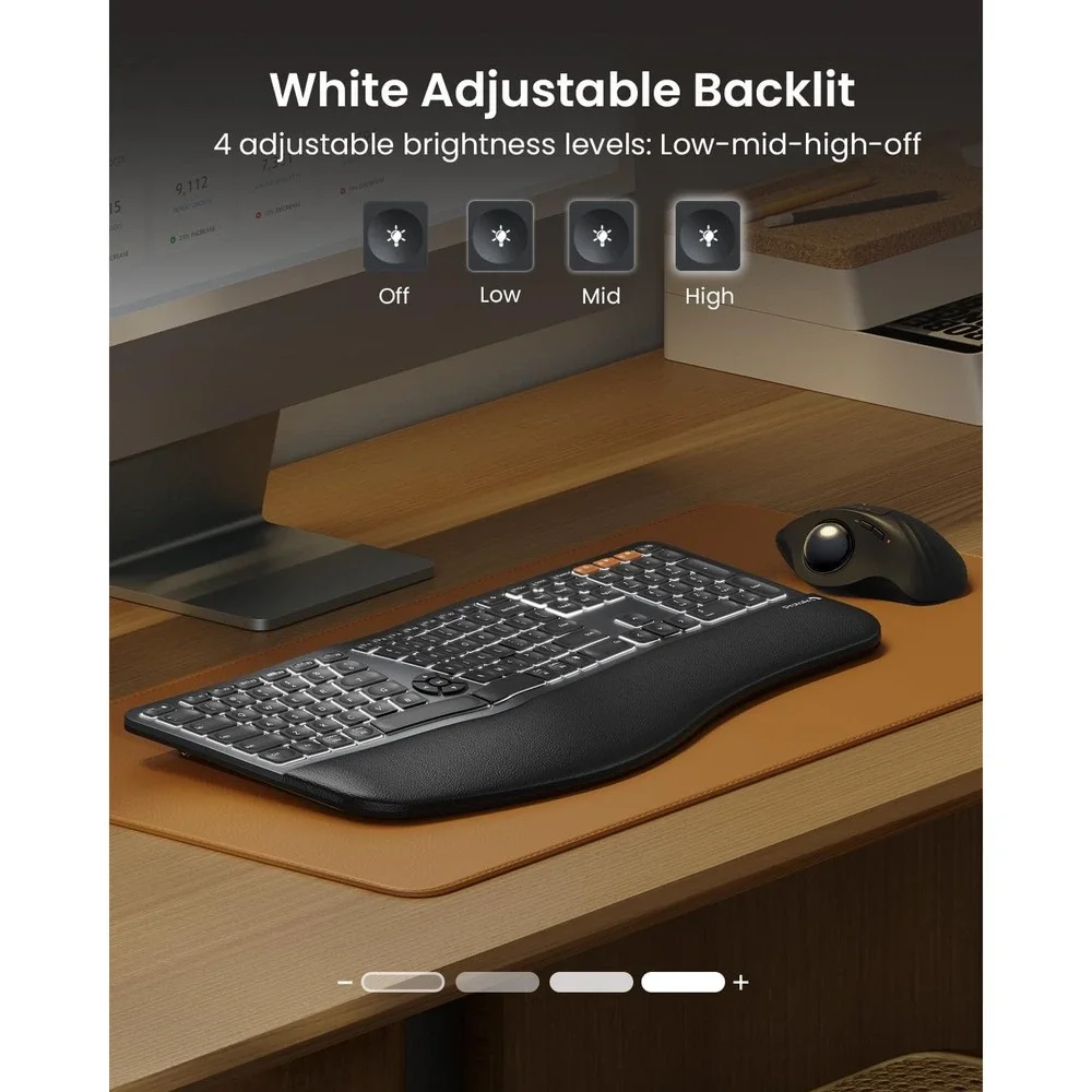 ProtoArc EK01 Plus Ergonomic Split Bluetooth Keyboard USB Wireless Backlit Black